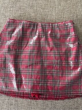 Show Me Your MuMu Red Plaid Mini Skirt with Bow Detail